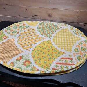 Vintage handmade 70s Floral Patchwork Oval Placemats x 4